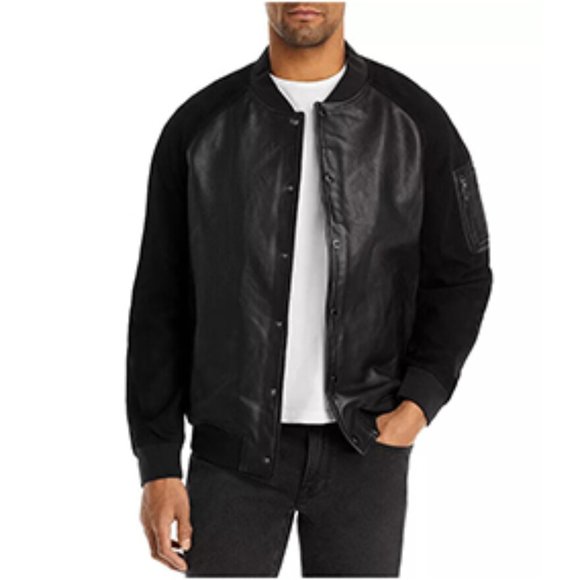 New KARL LAGERFELD PARIS Neil Snap Front Leather Jacket Size M